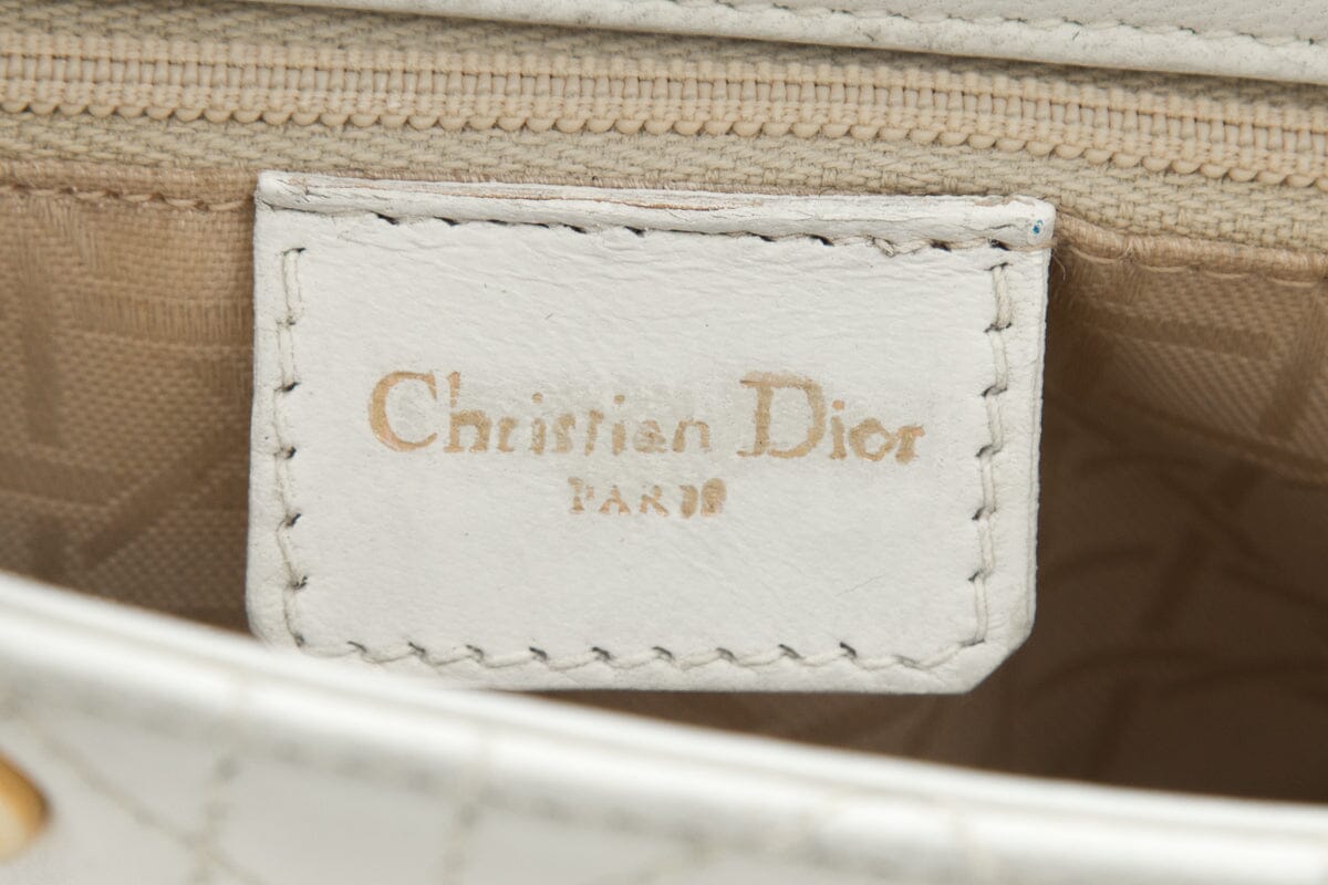 Lady Dior Small White Quilted Lambskin & Gold Hardware Tote