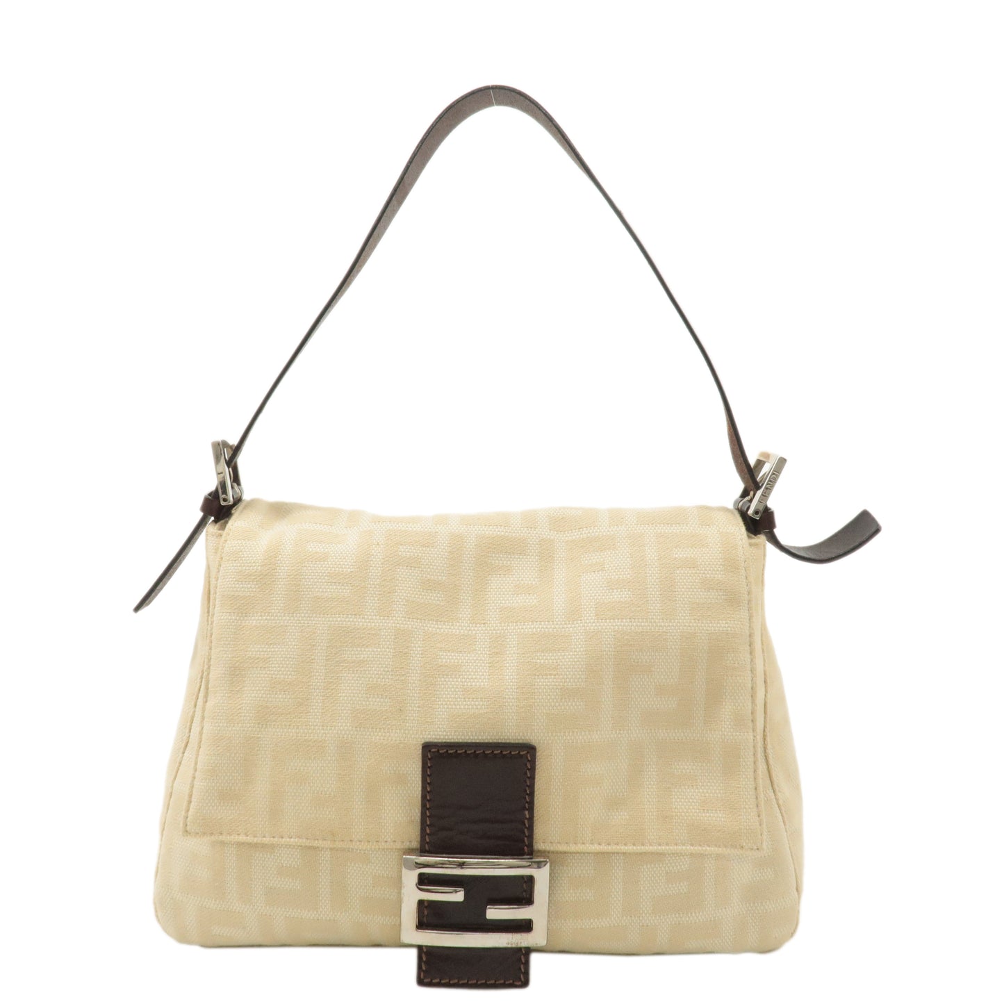 FENDI Zucca Mamma Baguette Canvas Leather Bag Beige 26325