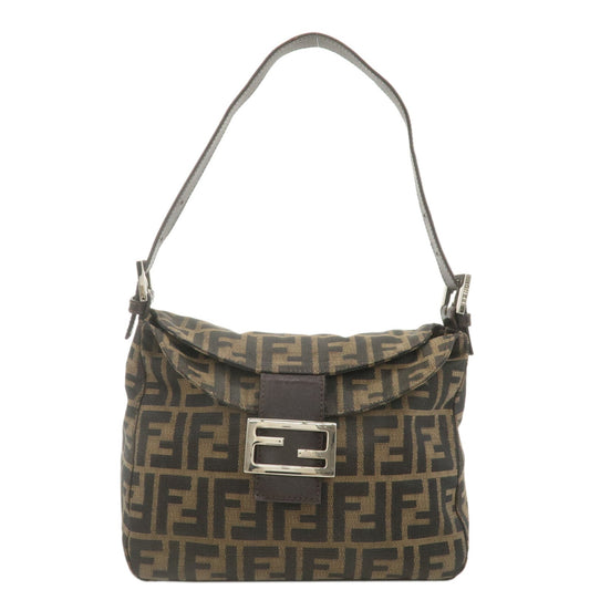 FENDI Zucca Canvas Leather Shoulder Bag Brown Black 222826426