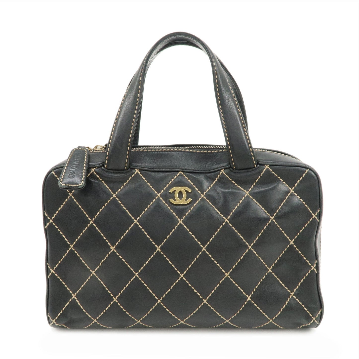 CHANEL Wild Stitch Lamb Skin COCO Mark Hand Bag Black A14692