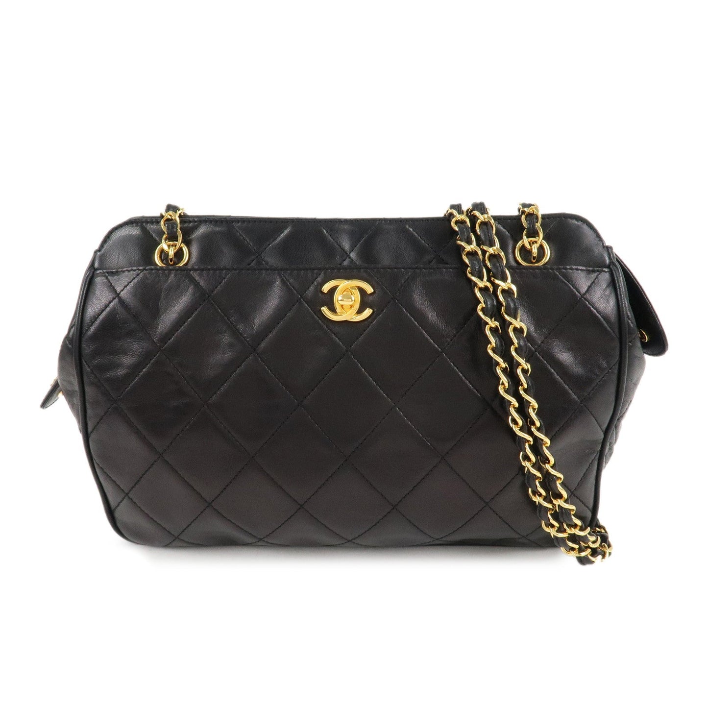 CHANEL Matelasse Lamb Skin COCO Mark Chain Shoulder Bag Black