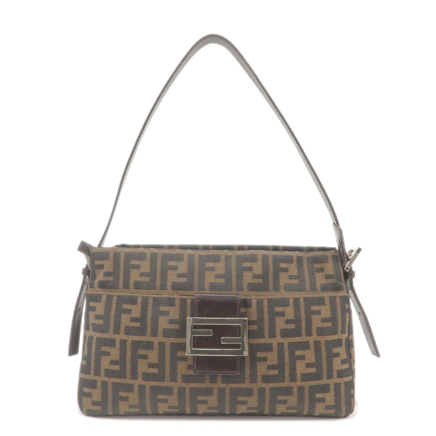 FENDI Zucca Canvas Leather Shoulder Bag Brown Black 26566