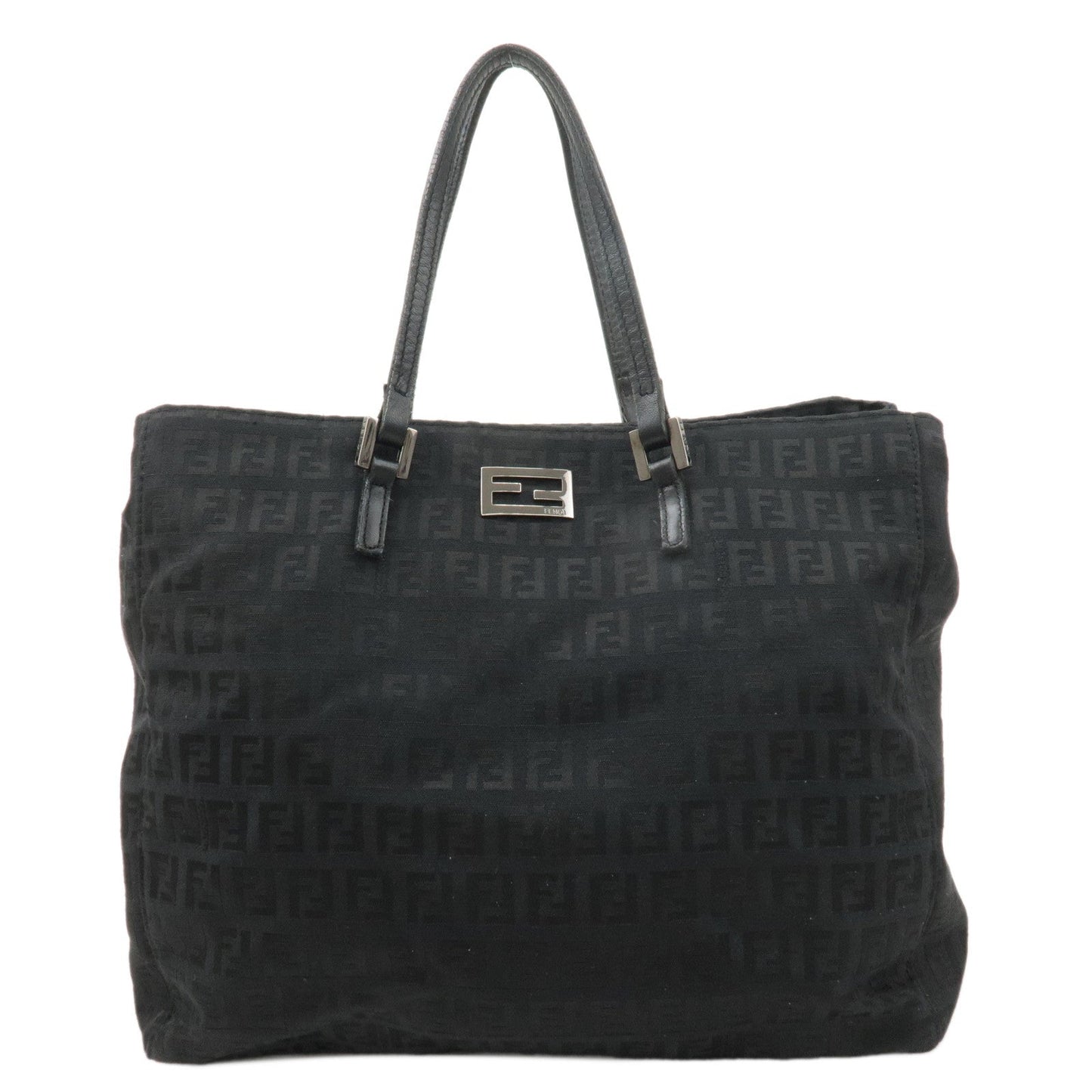 FENDI Zucchino Canvas Leather Hand Bag Tote Bag Black 8BH133