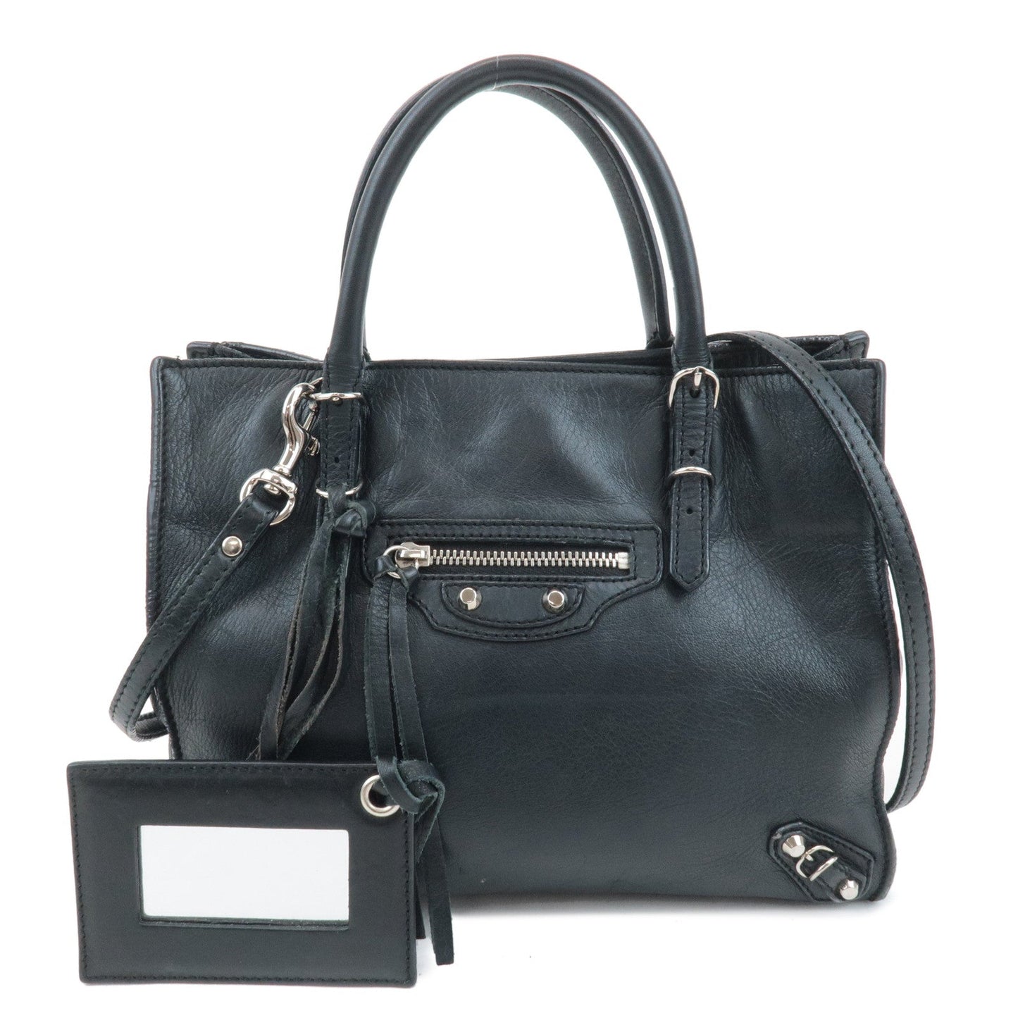 BALENCIAGA Leather Paper Bag Mini Hand Bag 30557 Black