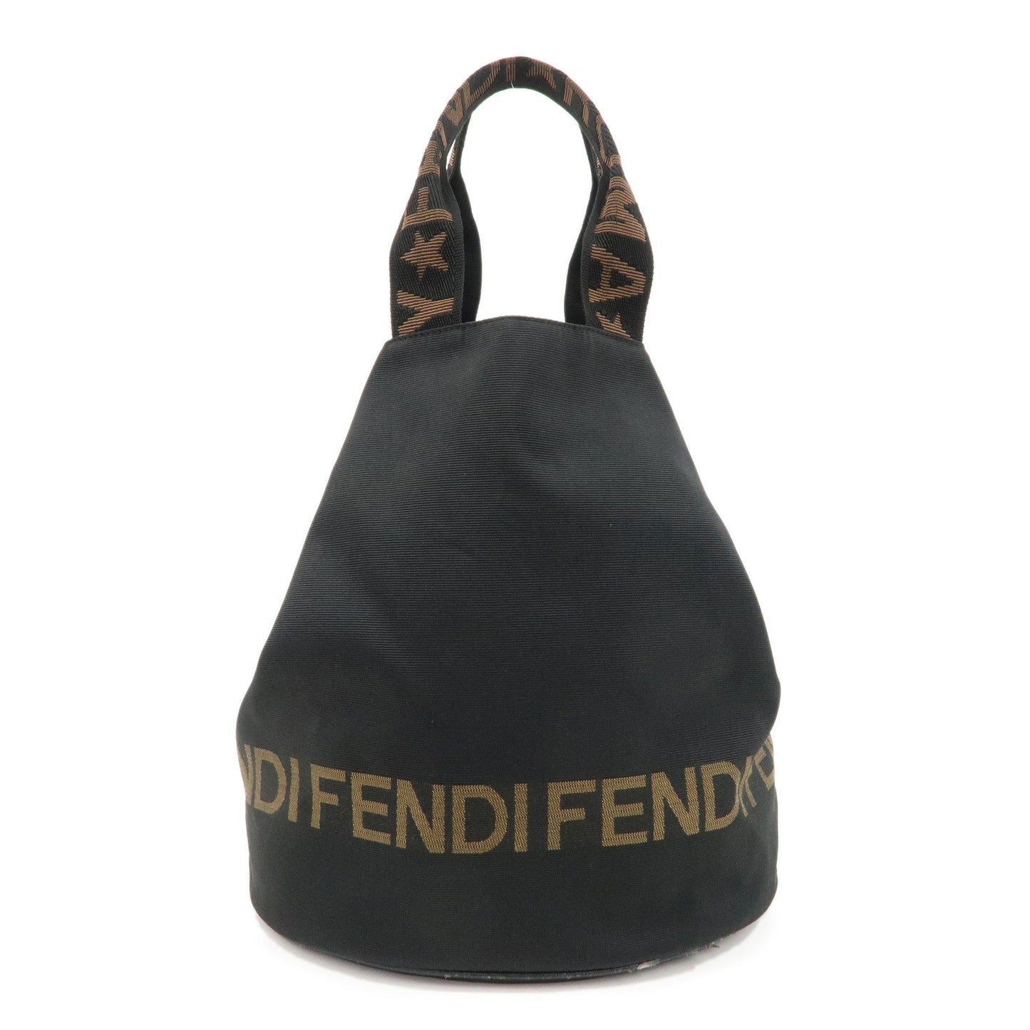 FENDI Nylon Canvas Bucket Hand Bag Tote Bag Black 26526