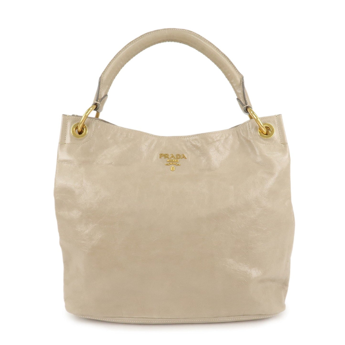 PRADA Leatehr Shoulder Bag Hand Bag Beige