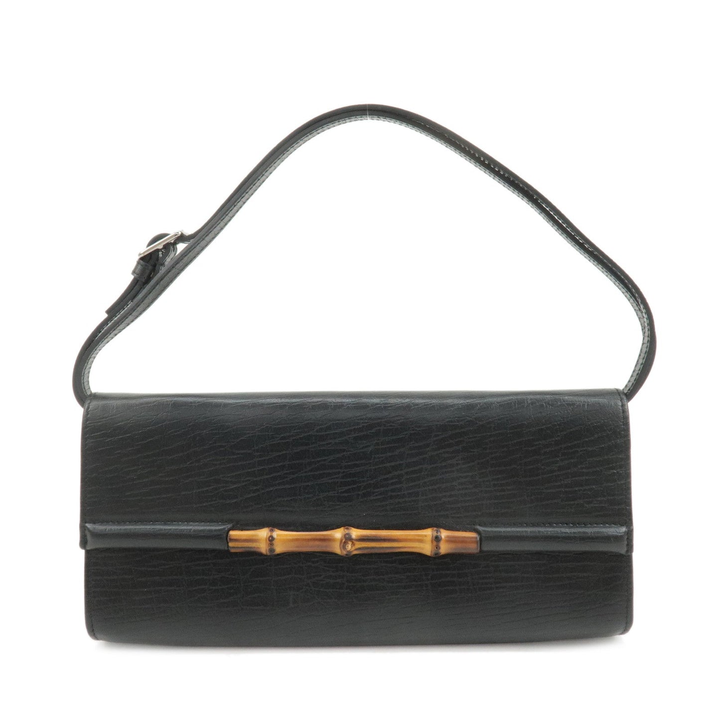 GUCCI Bamboo Leather Shoulder Bag Hand Bag Black 117594