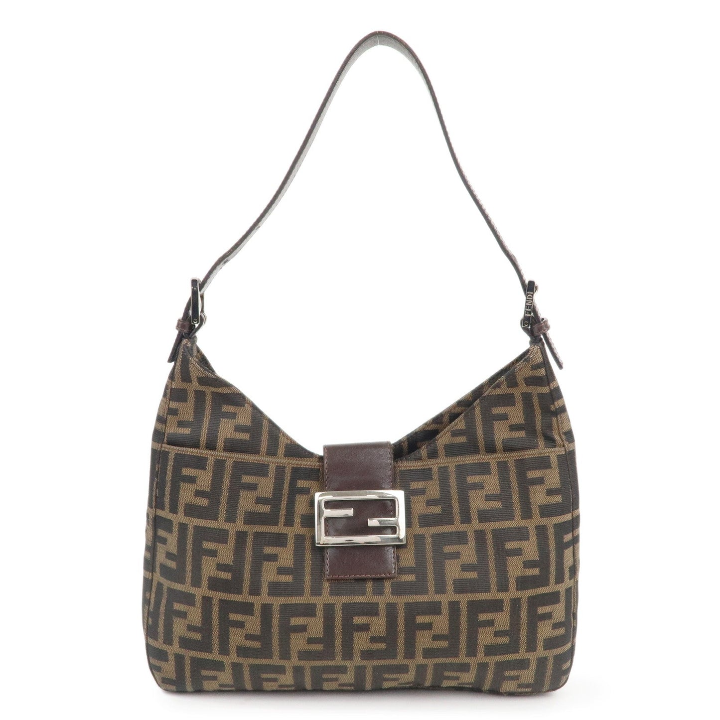 FENDI Zucca Canvas Leather Shoulder Bag Brown Black 26569