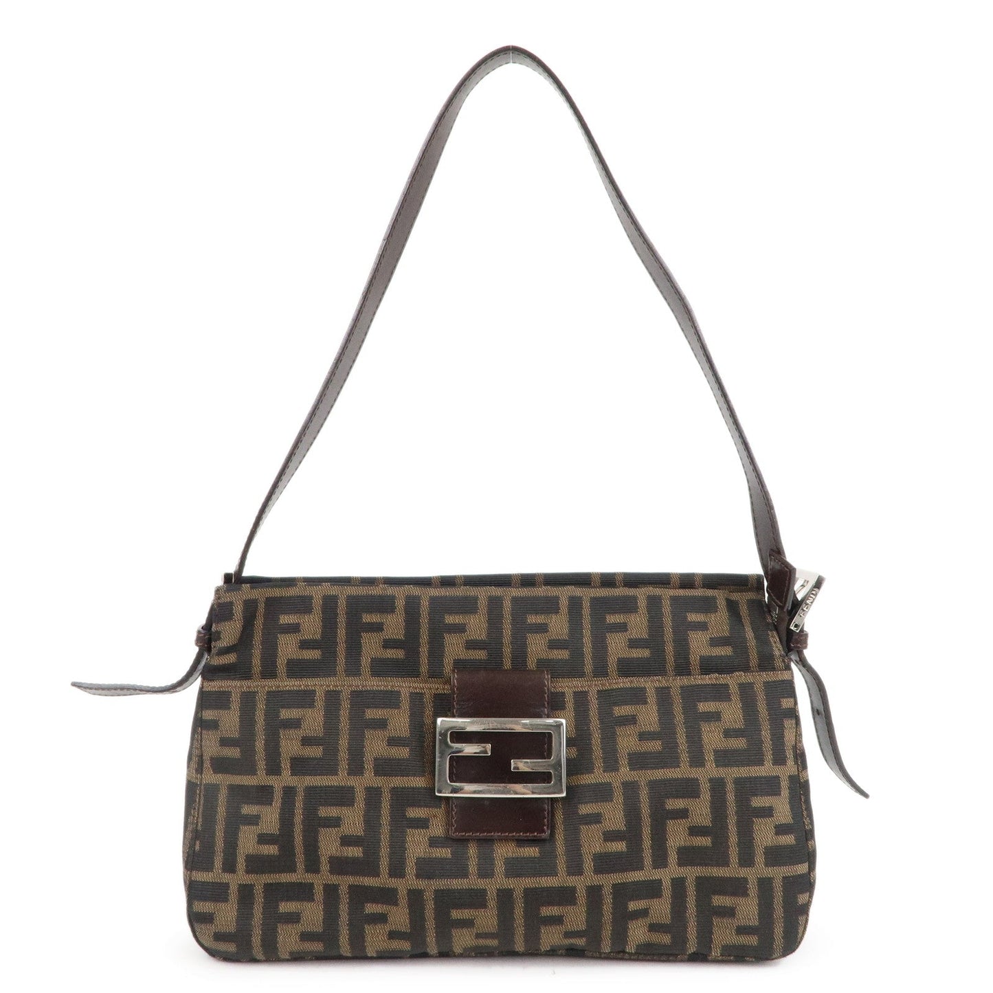 FENDI Zucca Canvas Leather Shoulder Bag Brown Black 26566