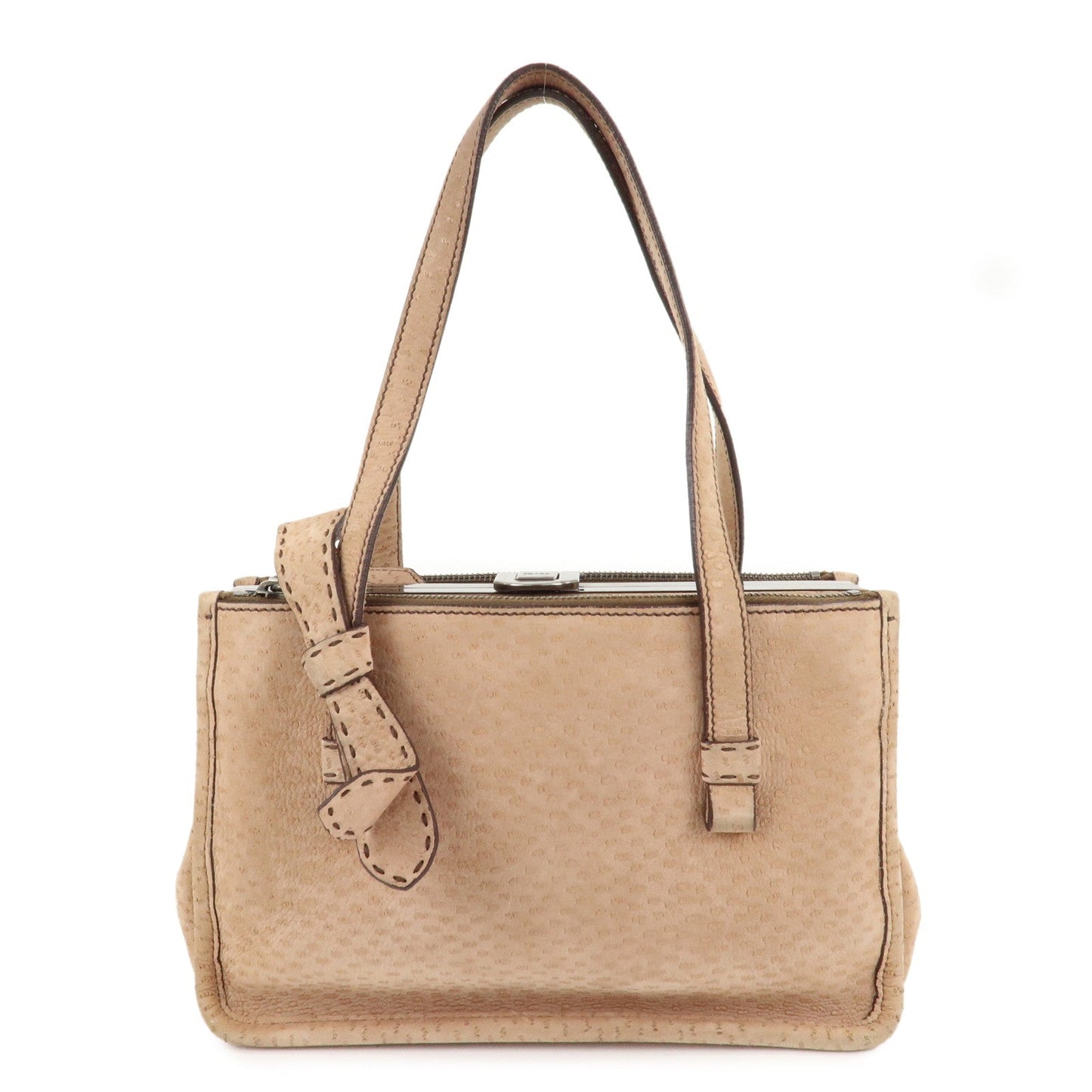 PRADA Logo Suede Clasp Tote Bag Hand Bag Beige BR1935 F/S