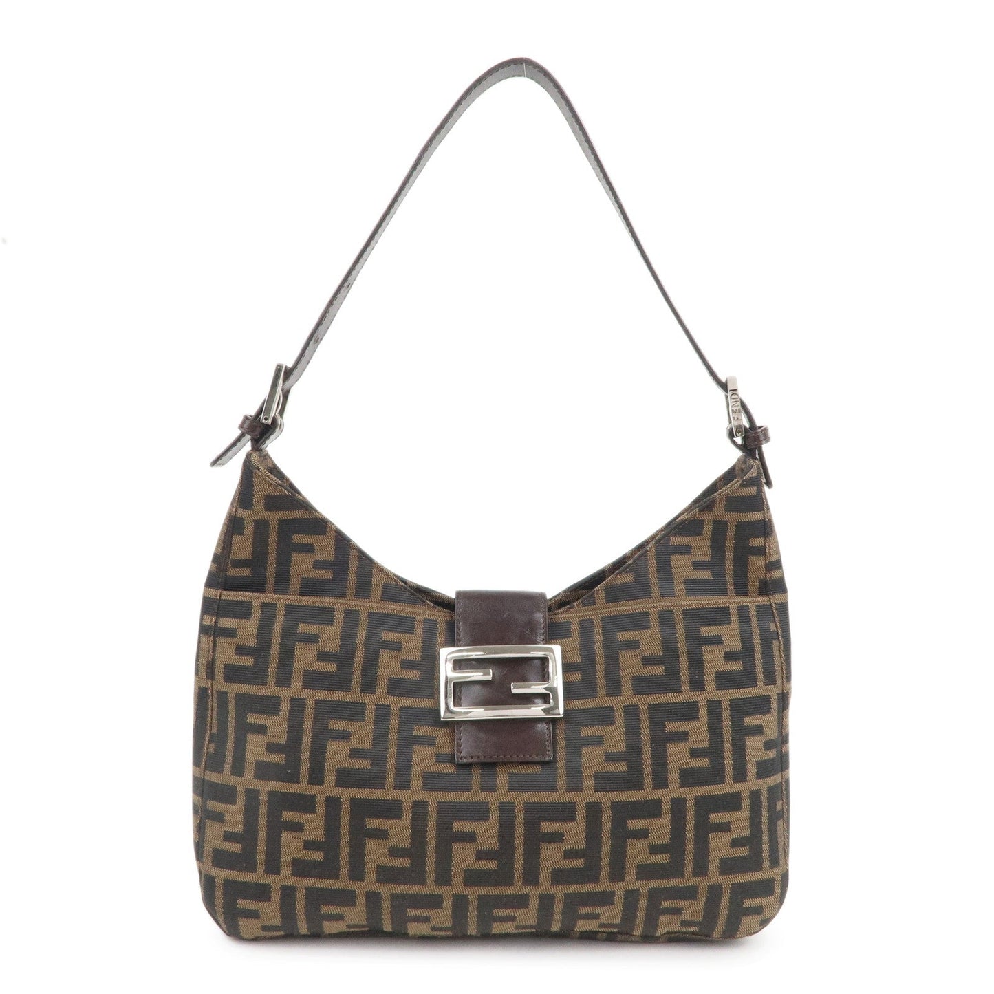 FENDI Zucca Canvas Leather Shoulder Bag Brown Black 26569