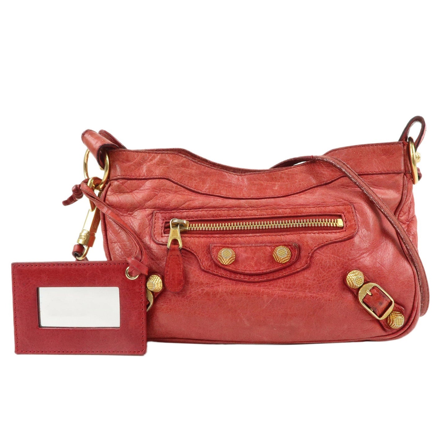 BALENCIAGA The Giant Hip Leather Shoulder Bag Red 237203