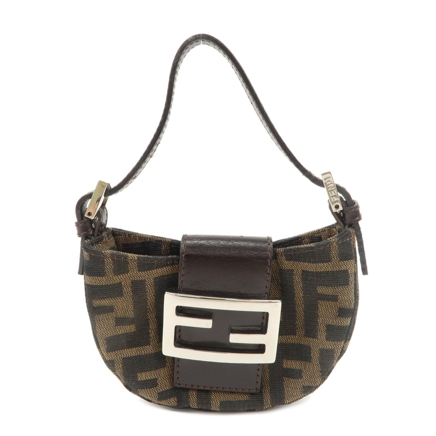 FENDI Zucca Canvas Leather Pouch Mini Bag Brown Black 26673