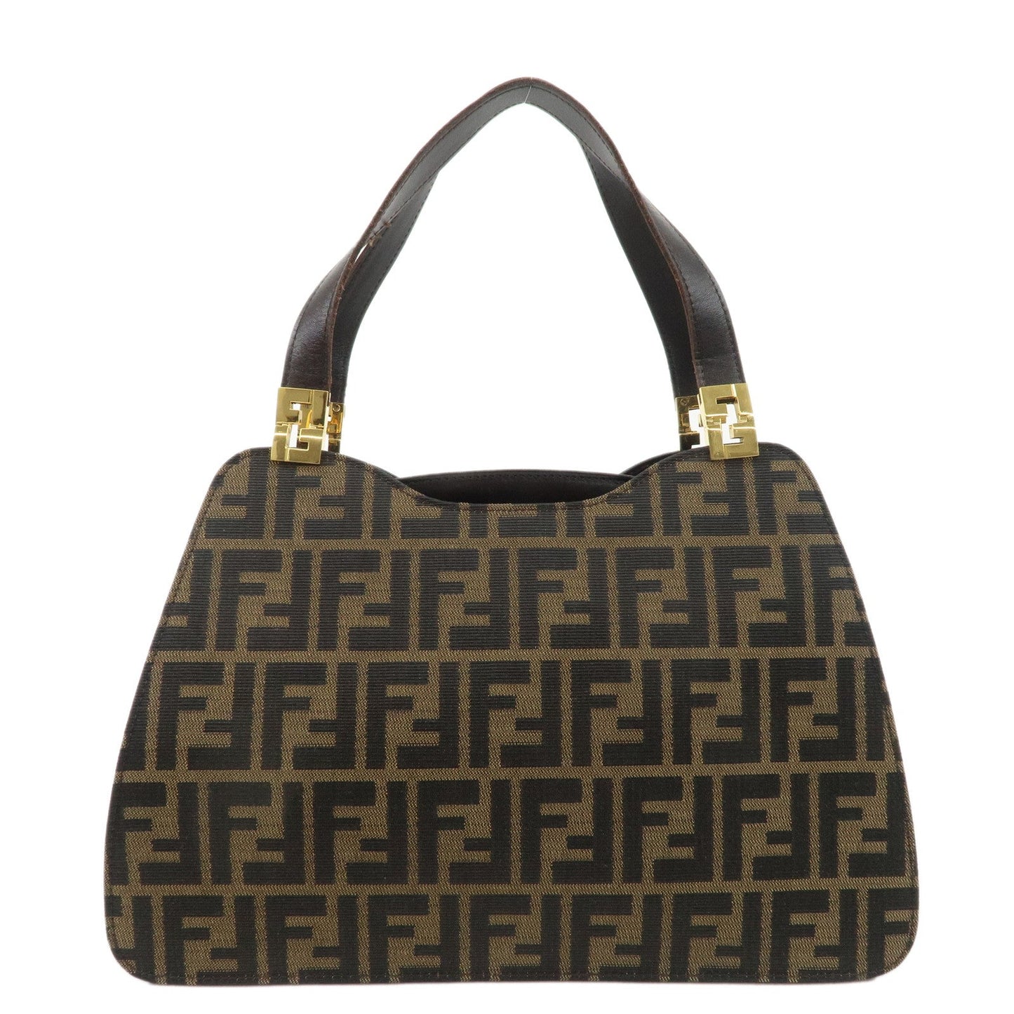 FENDI Zucca Canvas Leather Tote Bag Brown Black Gold Hardware