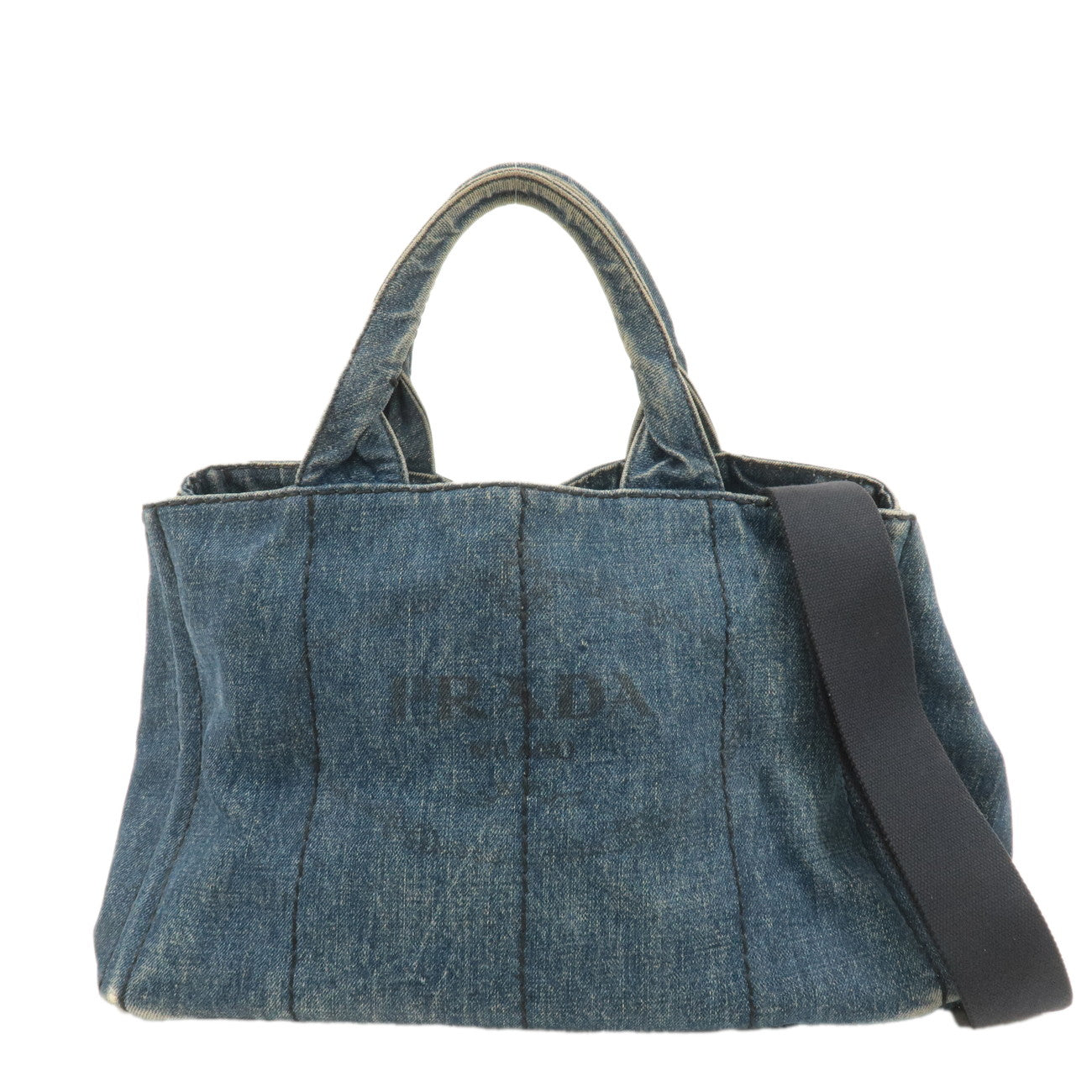 PRADA Canapa Denim 2Way Bag Hand Bag Shoulder Bag Blue B2642B