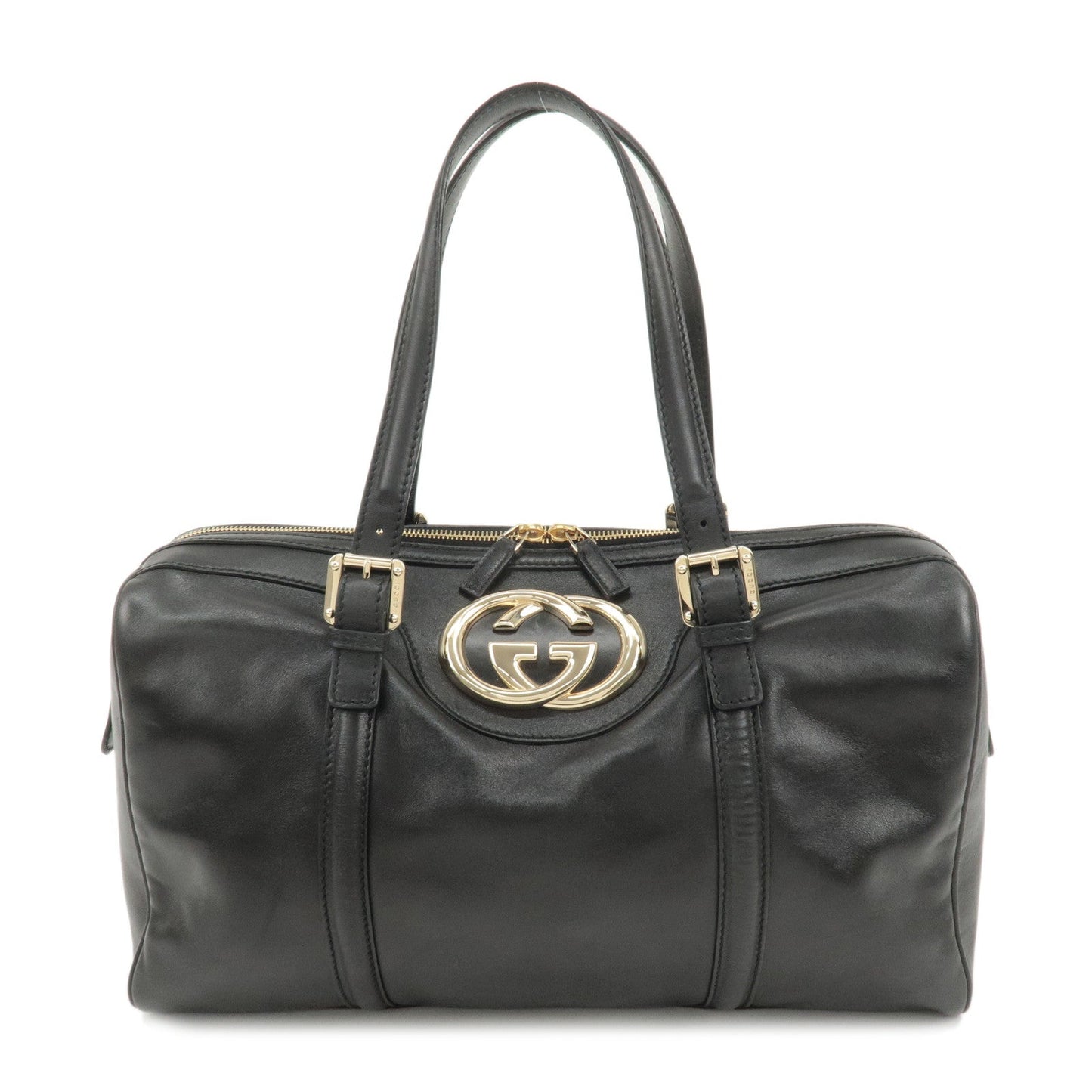 GUCCI Interlocking G Leather Boston Bag Hand Bag Black 170010