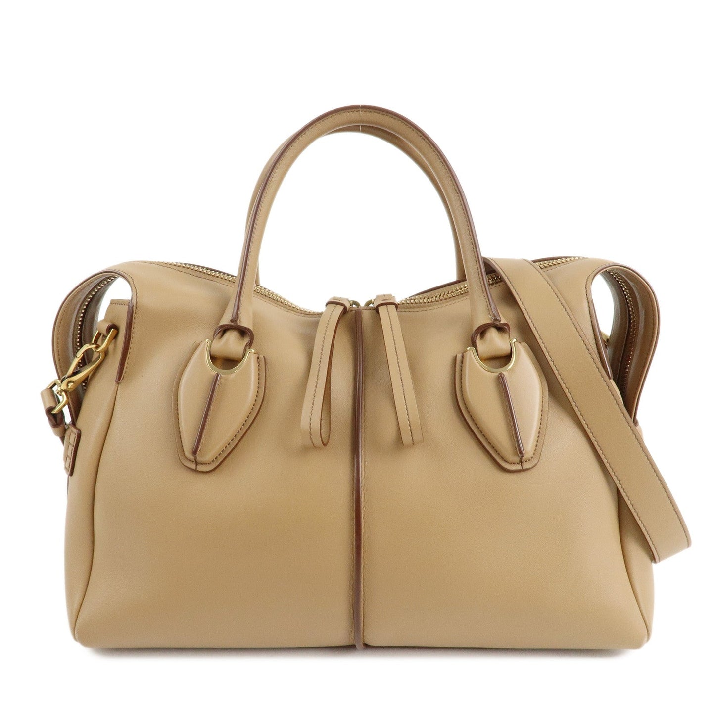 TOD'S D Styling Leather 2Way Shoulder Bag Hand Bag Beige