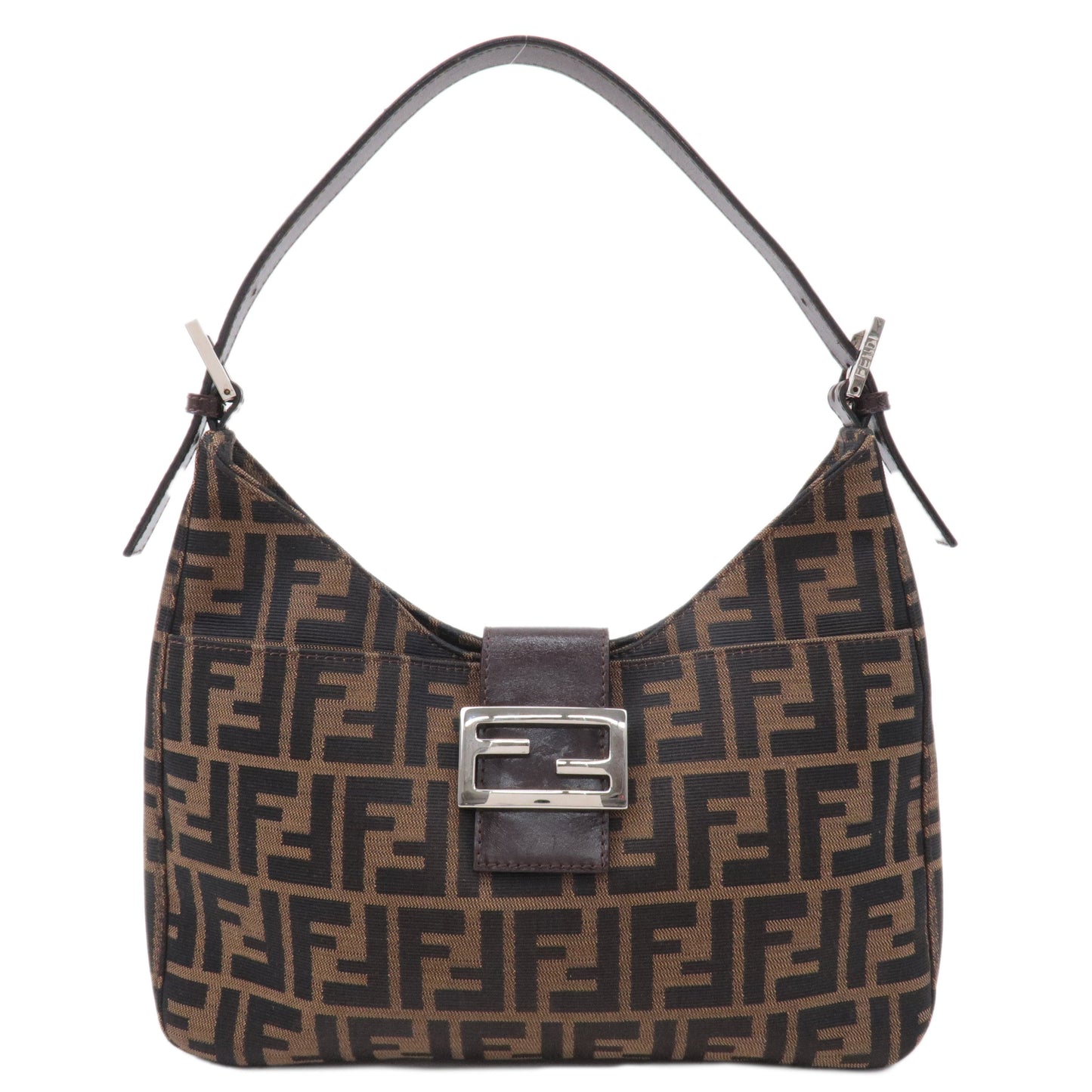 FENDI Zucca Canvas Leather Shoulder Bag Brown Black 26569