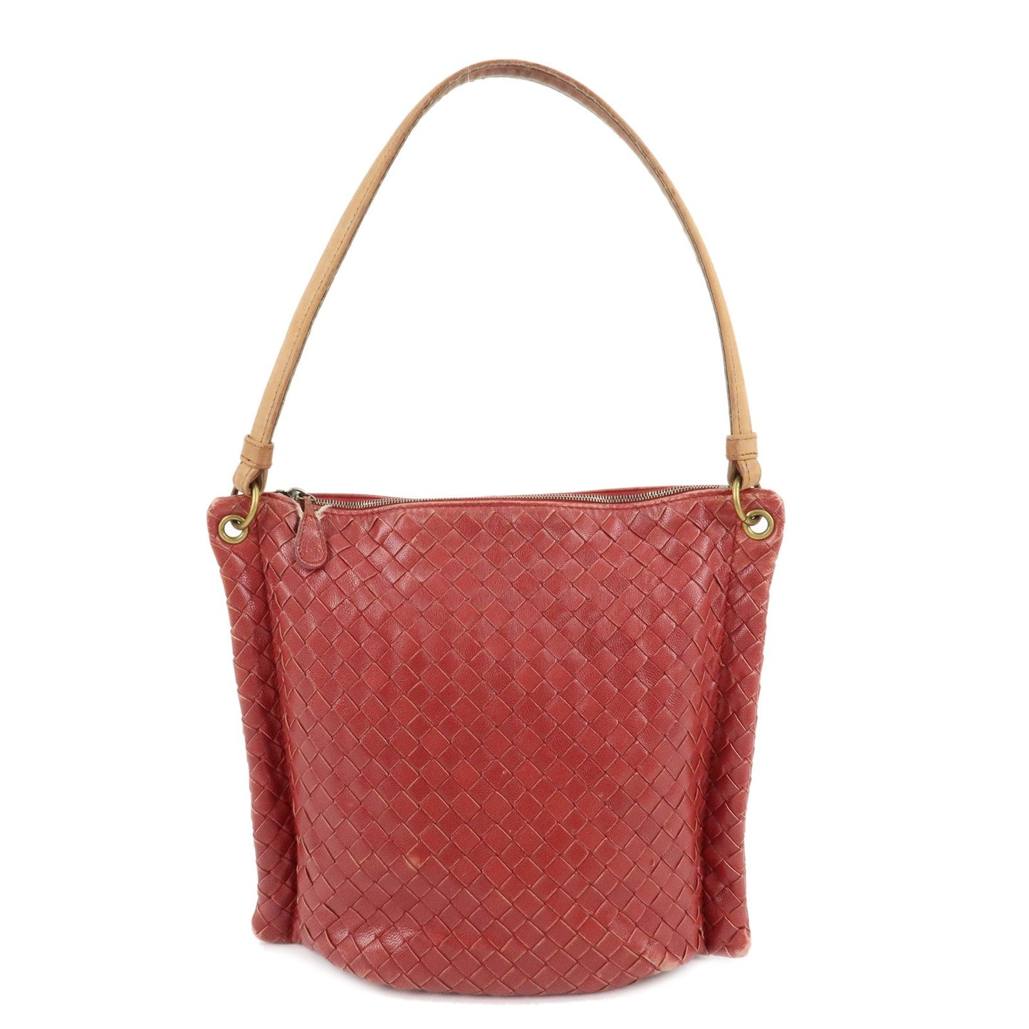 BOTTEGA VENETA Intrecciato Leather Shoulder Bag Red Beige 210236