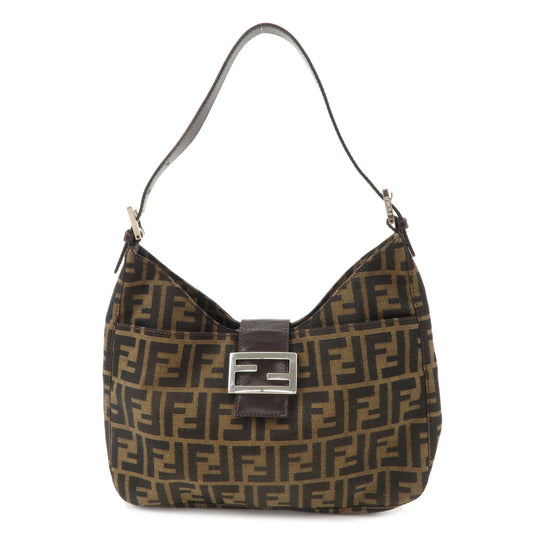 FENDI Zucca Canvas Leather Shoulder Bag Brown Black 265690