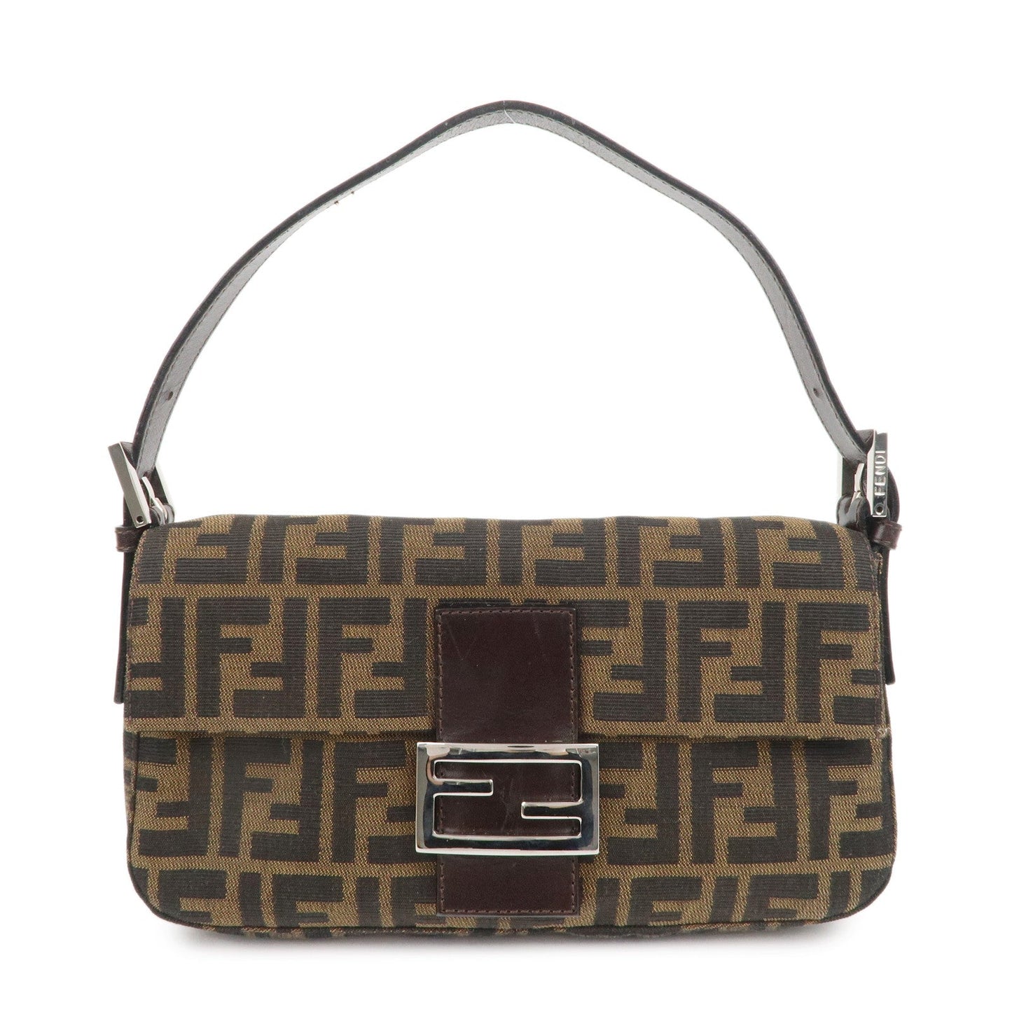 FENDI Mamma Baguette Canvas Leather Shoulder Bag Brown Black 26424