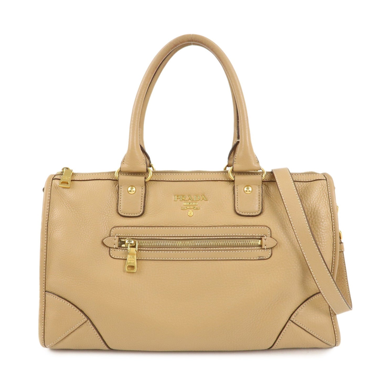 PRADA Logo Leather 2Way Bag Hand Bag Shoulder Bag Beige