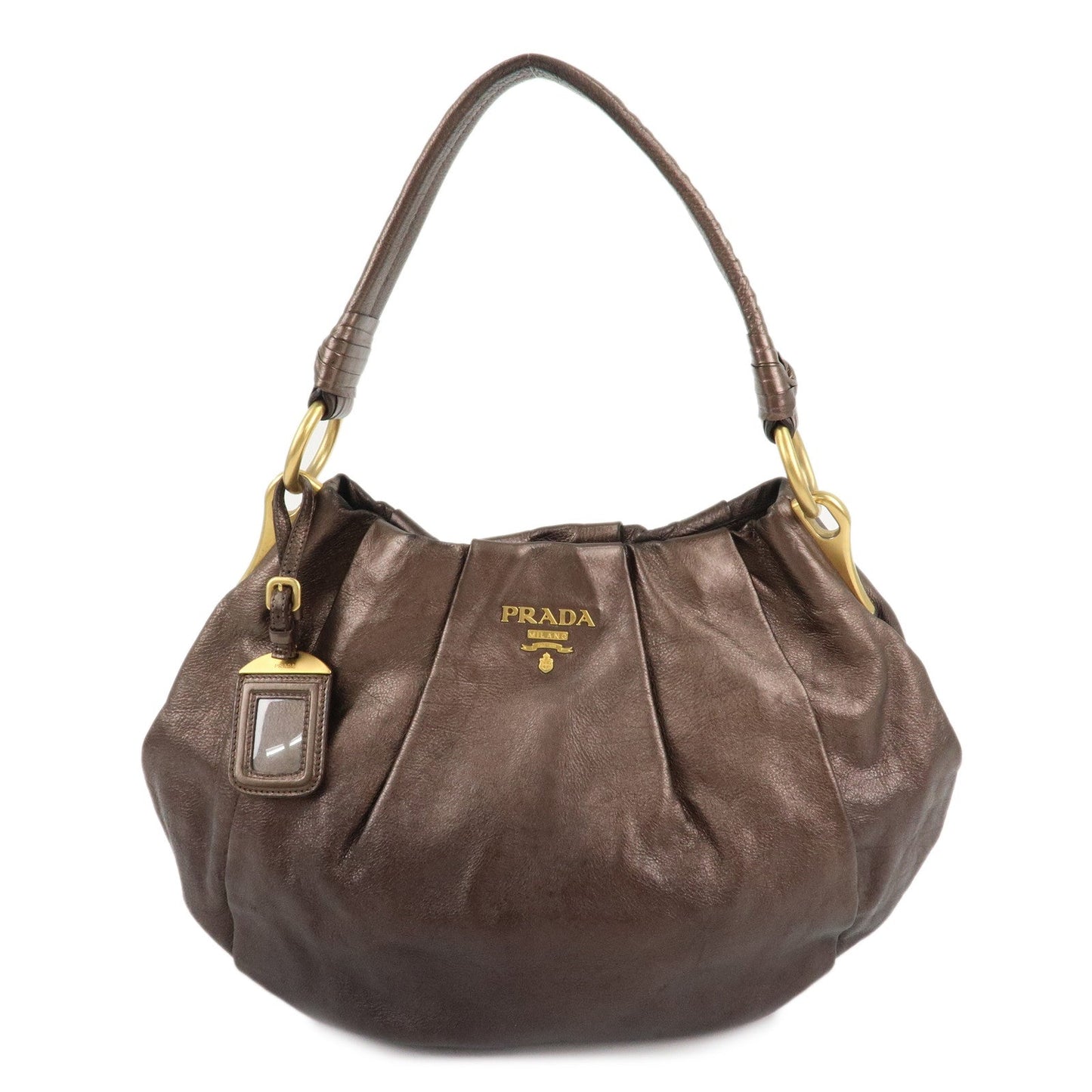 PRADA Logo Leather Shoulder Bag Gradation Metallic Brown