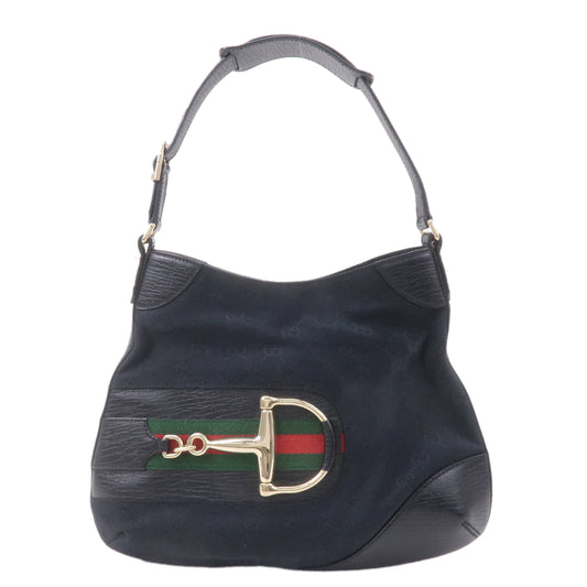 GUCCI Horsebit GG Canvas Leather Shoulder Bag Black 137388