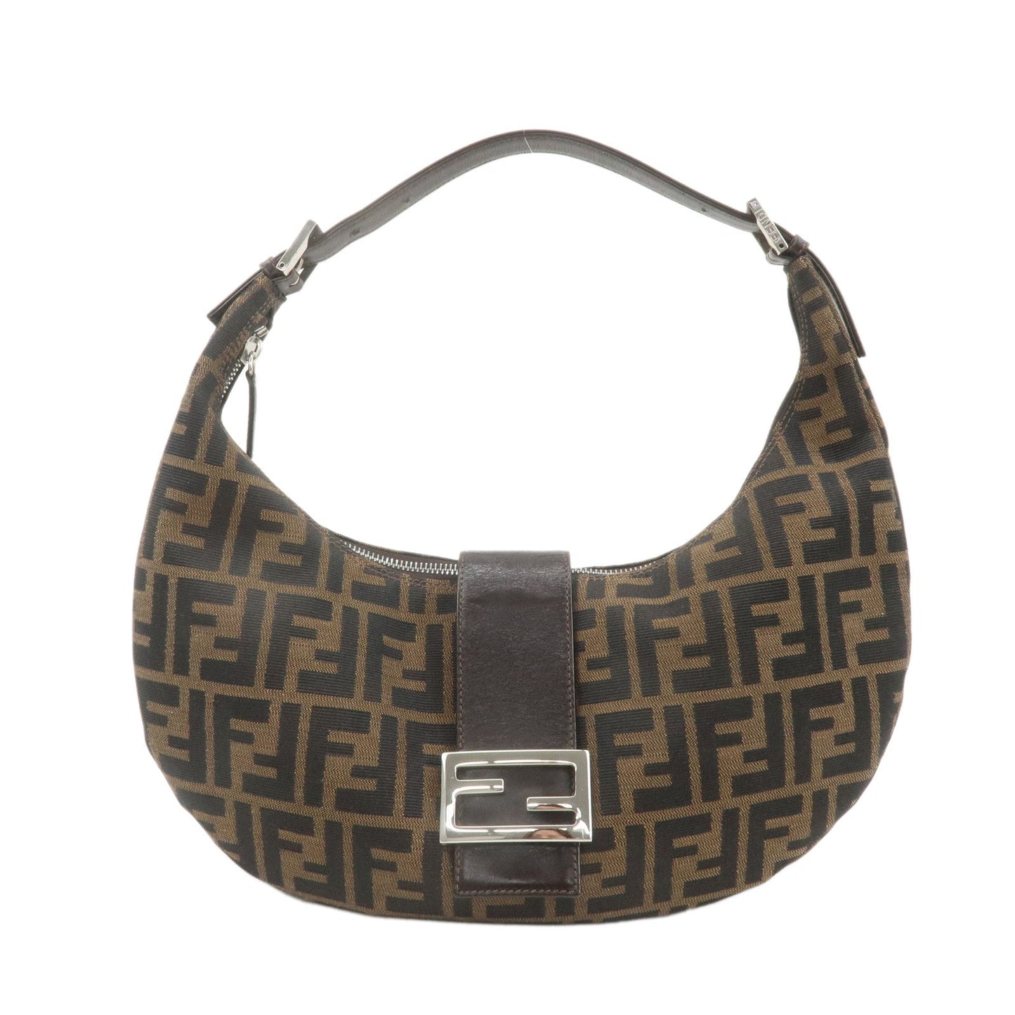 FENDI Zucca Canvas Leather One Shoulder Bag Brown 916321001