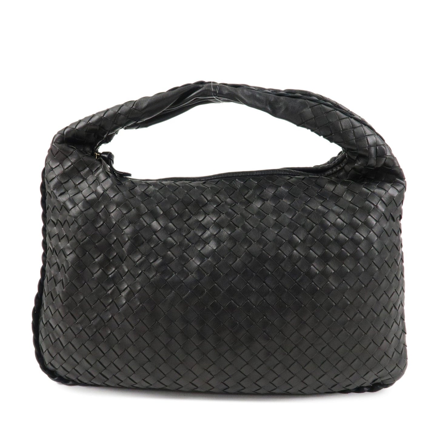 BOTTEGA VENETA Hobo Intrecciato Leather Shoulder Bag Black 115653