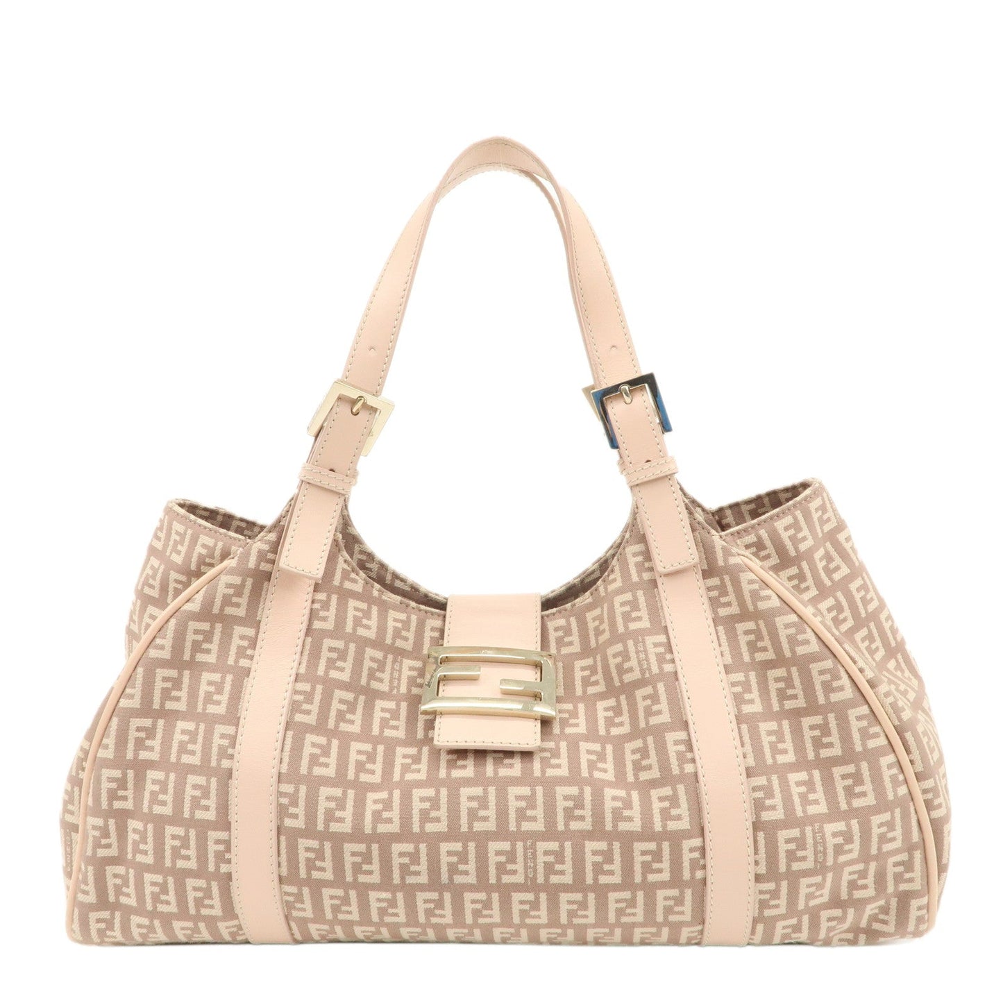 FENDI Zucchino Canvas Leather Tote Bag Beige Pink Beige 8BR463