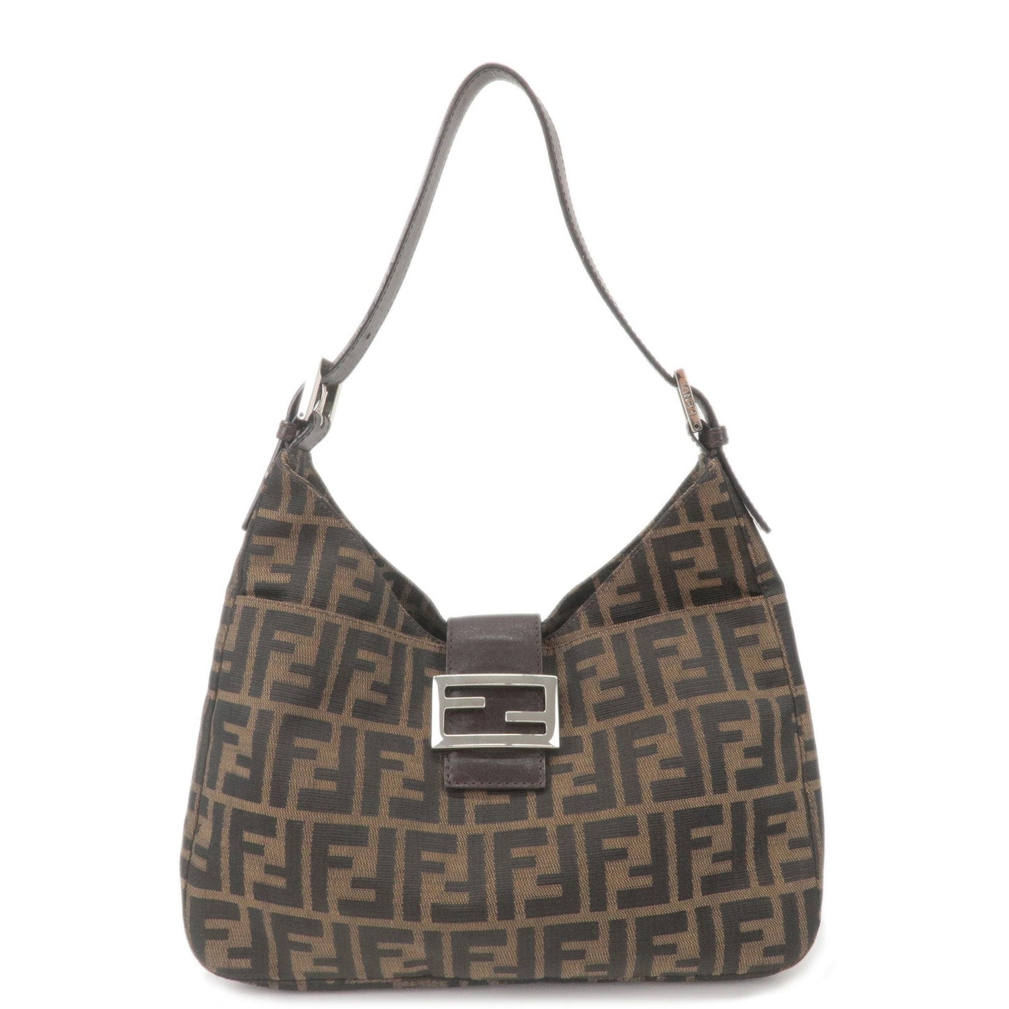 FENDI Zucca Canvas Leather Shoulder Bag Brown Black 26569