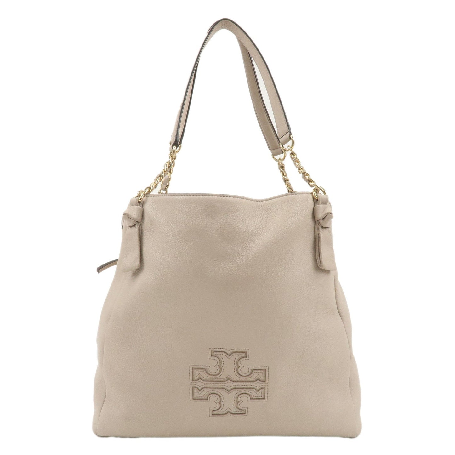 Tory Burch Leather Chain Tote Bag Sholder Bag Pink Beige