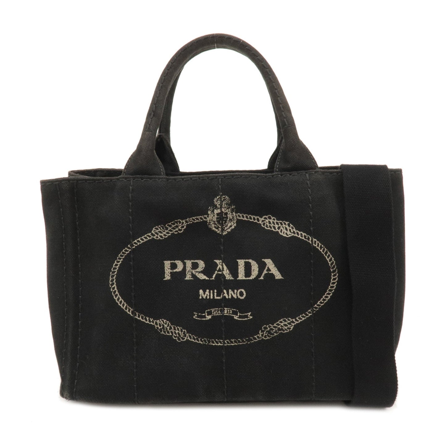 PRADA Canapa Mini Canvas 2Way Bag Tote Bag Black 1BG439