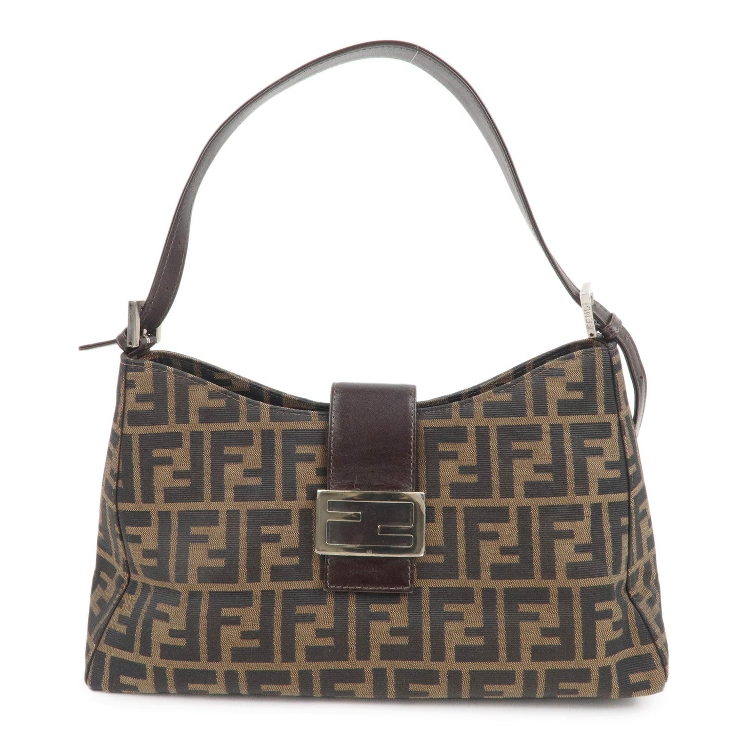 FENDI Zucca Canvas Leather Shoulder Bag Brown Black 16115