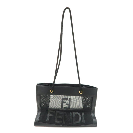 FENDI Mesh Leather Tote Bag Shoulder Bag Black 259640