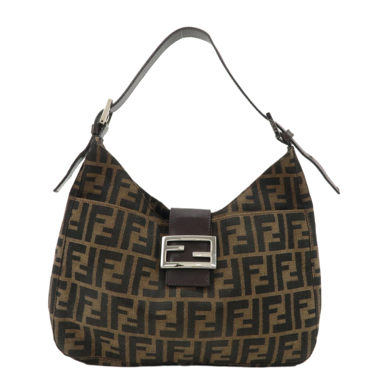 FENDI Zucca Canvas Leather Shoulder Bag Brown Black 265690