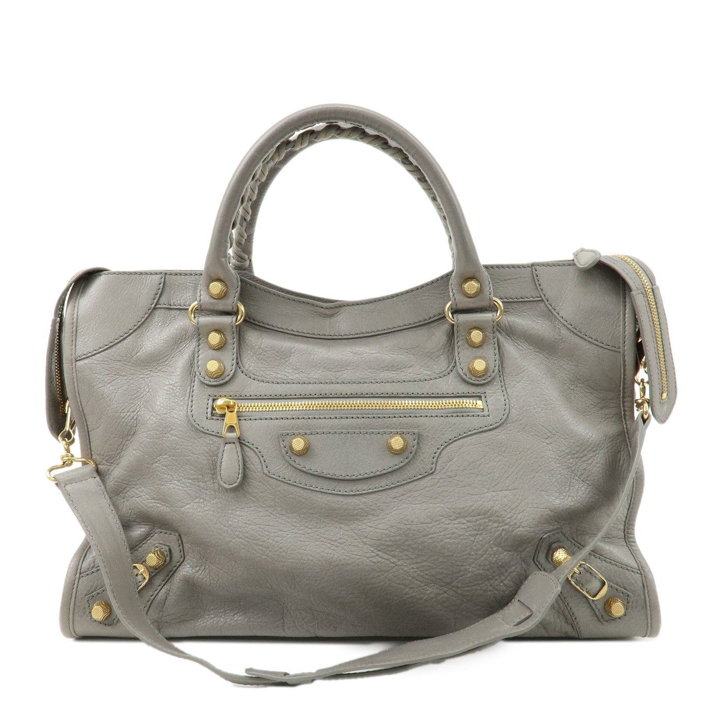 BALENCIAGA Leather The Giant City 2Way Bag Hand Bag Gray 281770