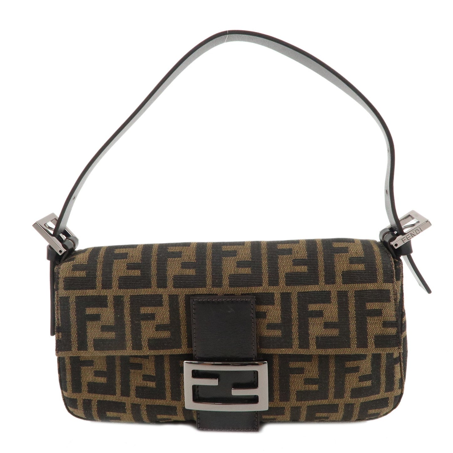 FENDI Zucca Mamma Baguette Canvas Leather Bag Brown 8BR000