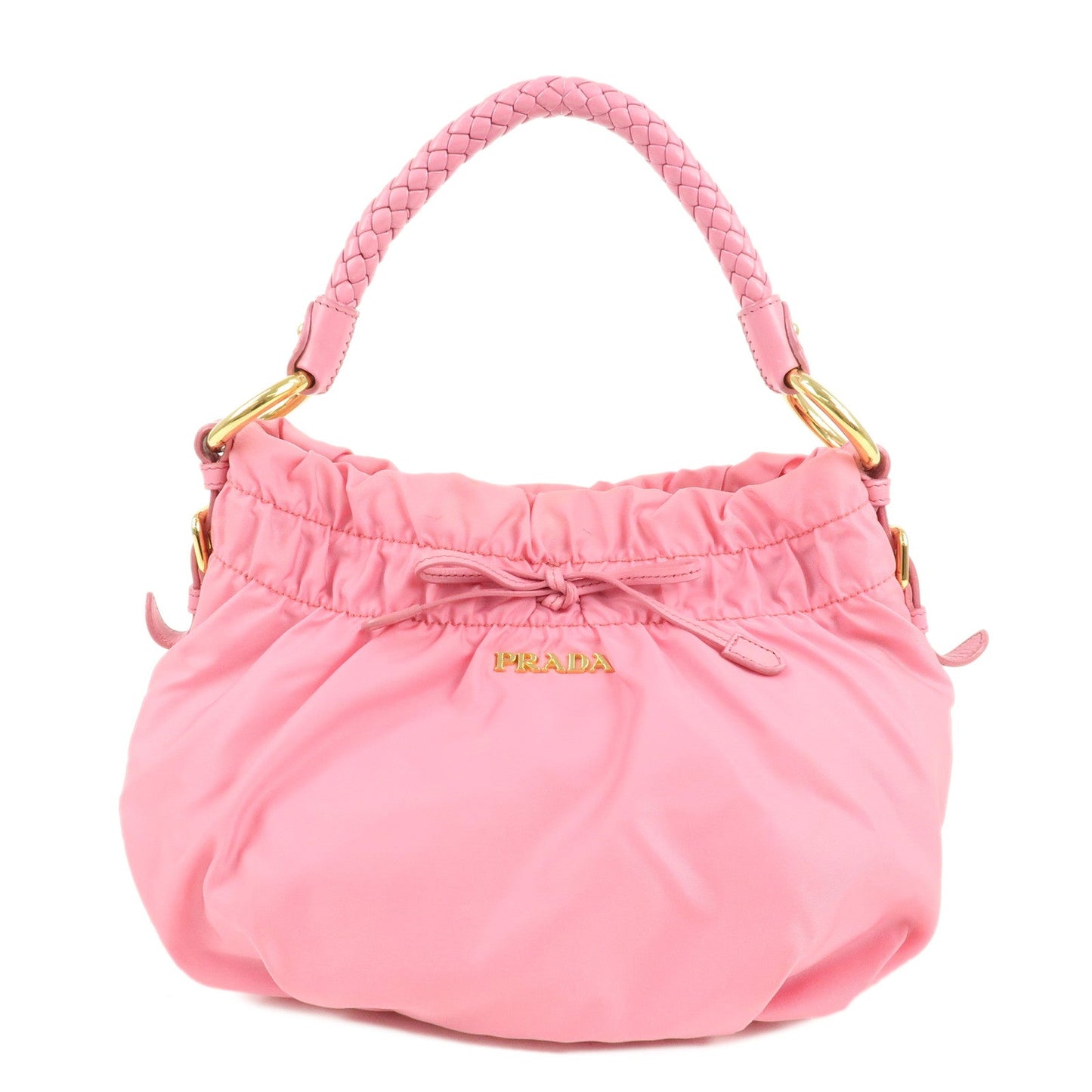 PRADA Nylon Leather Gather Shoulder Bag Hand Bag Pink BR4237