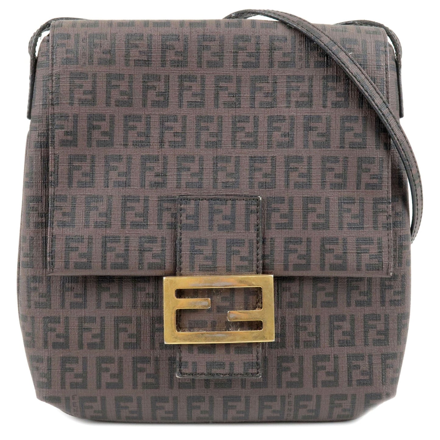 FENDI Zucchino Print PVC Shoulder Bag Brown Black 8BT075