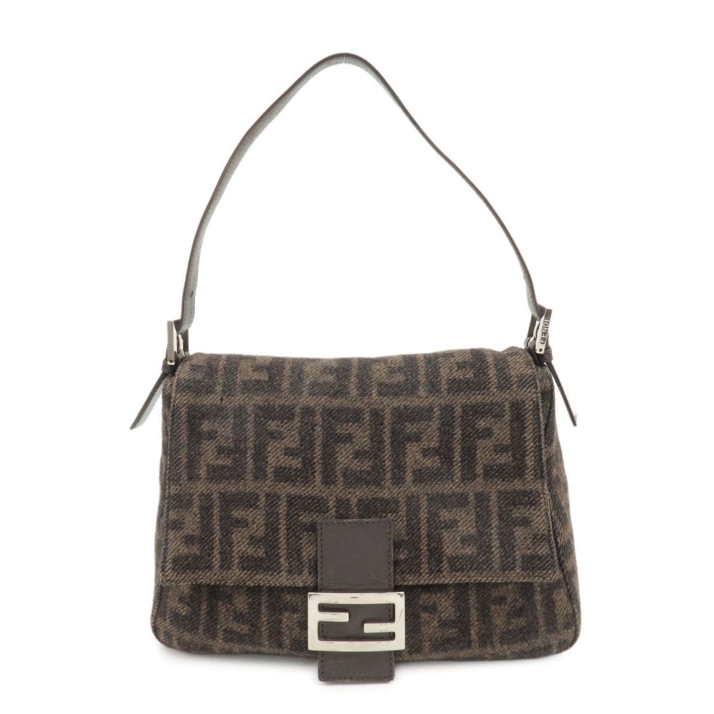 FENDI Mamma Baguette Zucca Wool Leather Shoulder Bag 26325