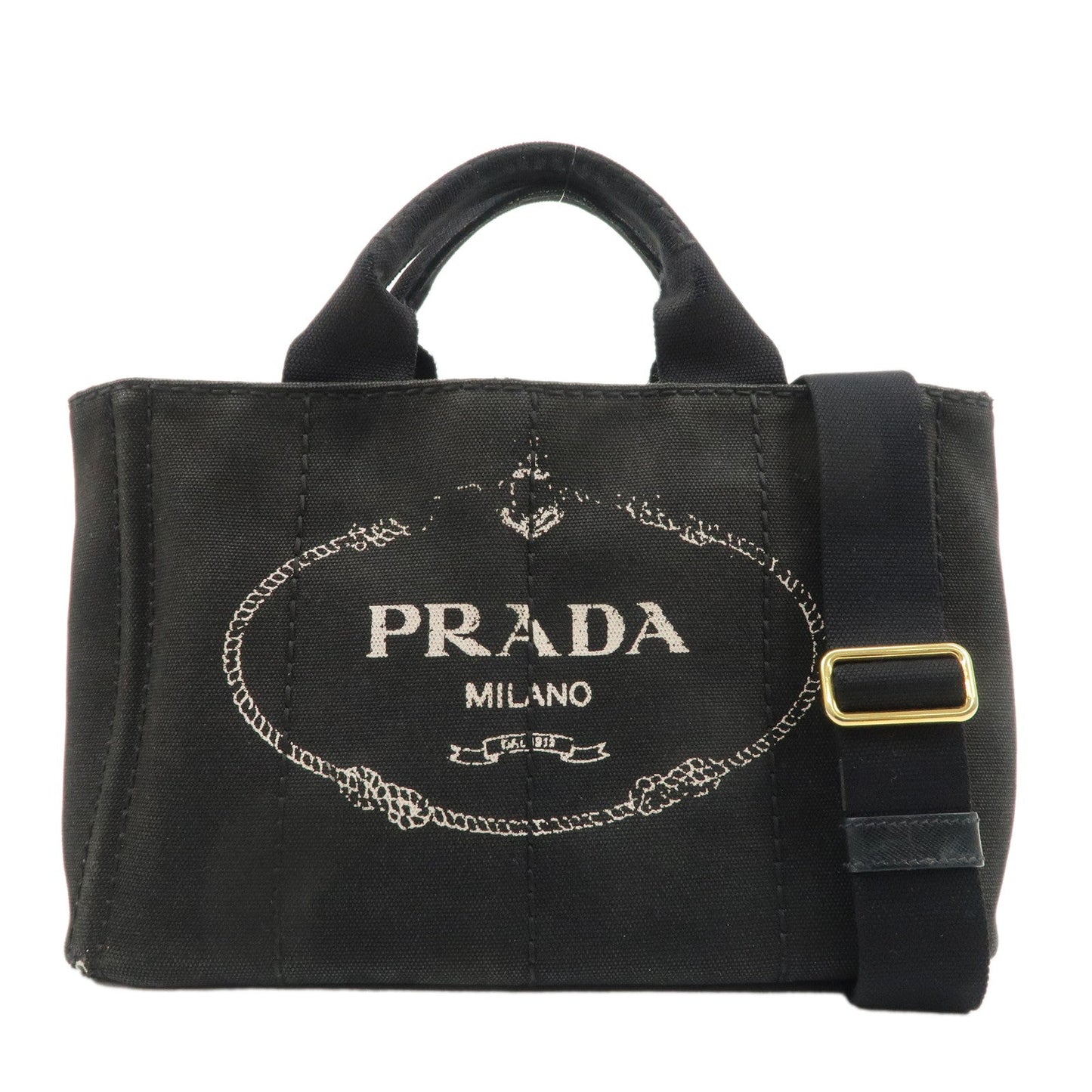 PRADA Logo Canapa Canvas 2way Tote Bag Hand Bag Black BN2642