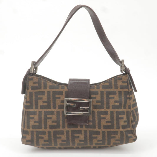 FENDI Zucca Canvas Leather Shoulder Bag Brown Black 0961153001