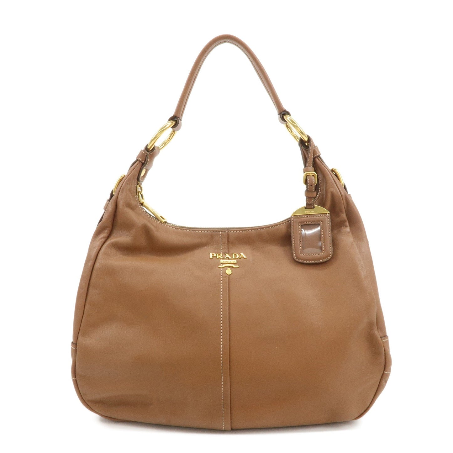 PRADA Leather Shoulder Bag Hand Bag Brown