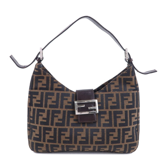 FENDI Zucca Canvas Leather Shoulder Bag Brown Black 26569