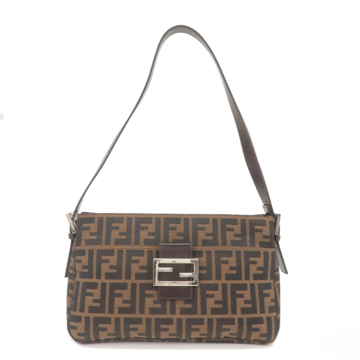 FENDI Zucca Canvas Leather Shoulder Bag Khaki Brown Black 26566