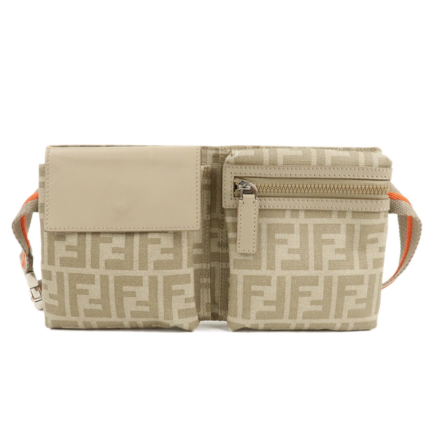 FENDI Zucca PVC Nylon Leather Waist Bag Body Bag 7VA280 Beige