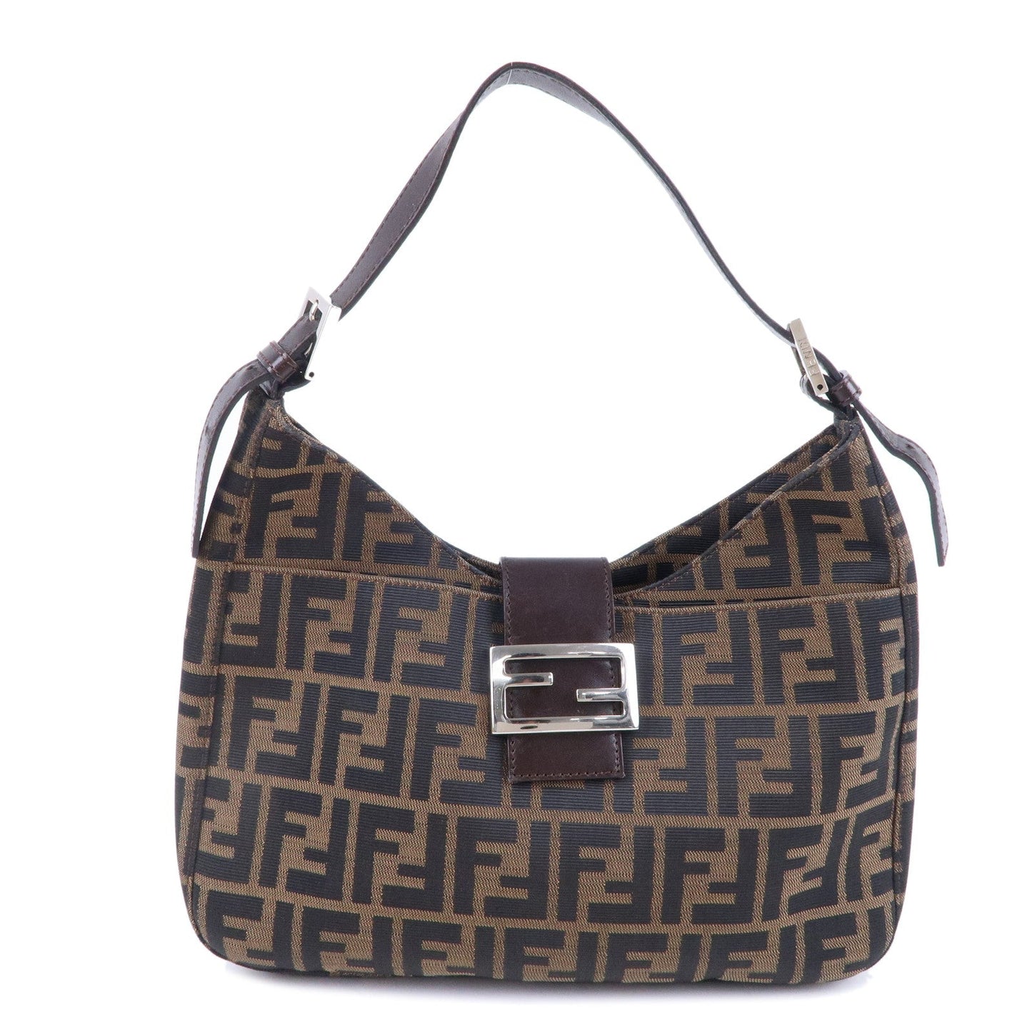 FENDI Zucca Canvas Leather Shoulder Bag Brown Black 26569