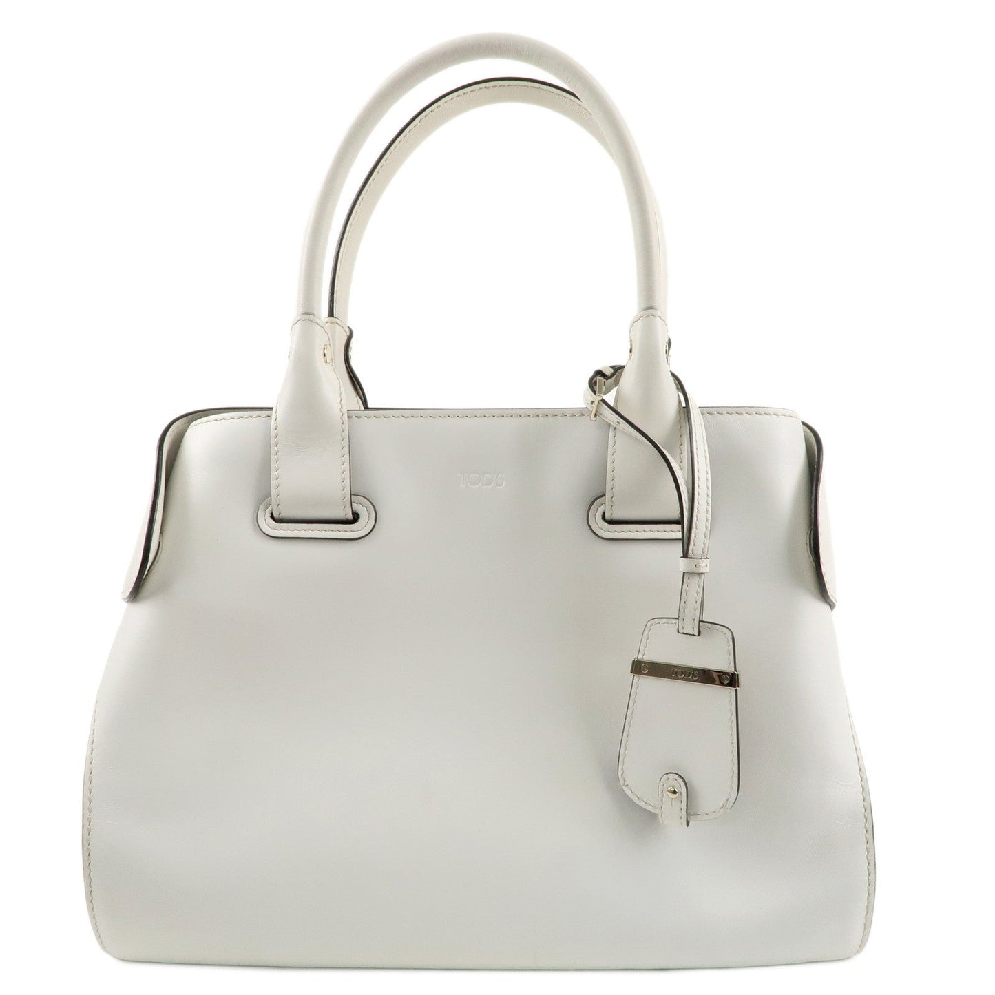 TOD'S Leather Cape Bag Hand Shoulder Bag White Gold Hardware